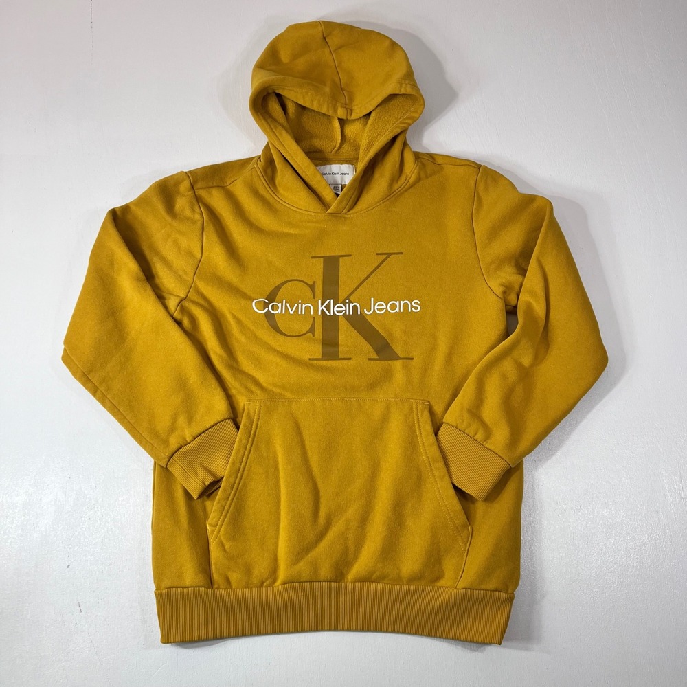 Calvin Klein Jeans Youth L 14/16 Mustard Logo Fleece Hoodie Back to School